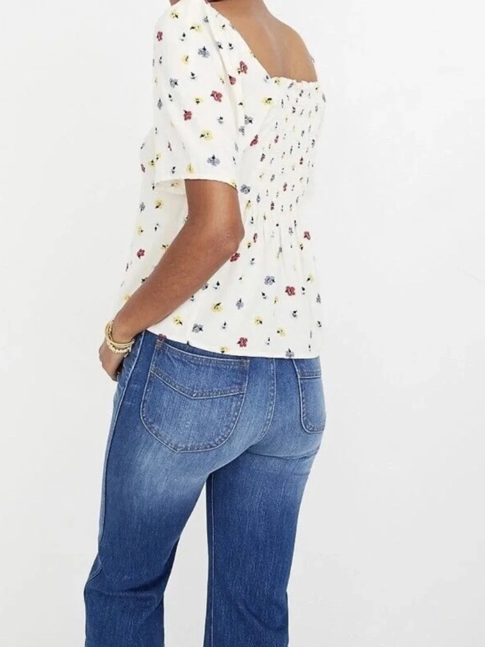 Madewell Floral Scoop-Neck Seamed Button Down